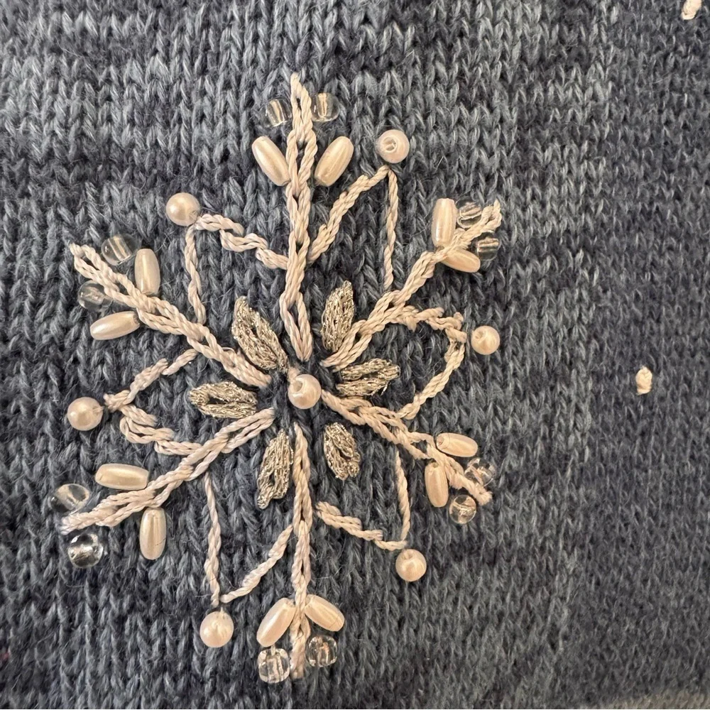 Vintage Breckenridge Snowflake Blue Sweater Cardigan Winter Holiday Size L - Picture 5 of 7